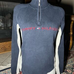 Tommy Hilfiger Navy and Cream Half-Zip Sweater